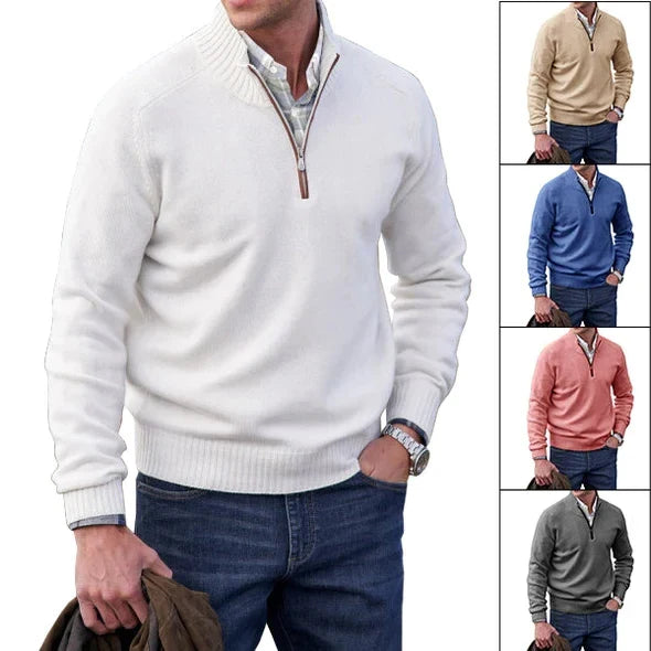 Eleganter Herren Basic Wollpullover mit Reißverschluss für den Winter