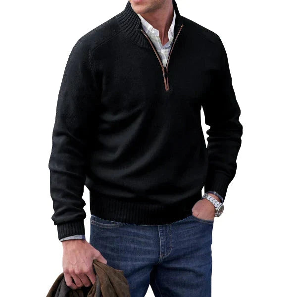 Eleganter Herren Basic Wollpullover mit Reißverschluss für den Winter