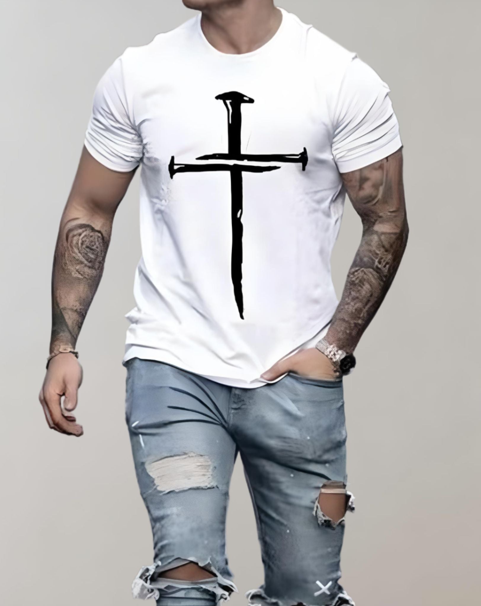 Sawyer -  Tailliertes Herrenhemd mit Rundhalsausschnitt und religiösem Aufdruck Hemd