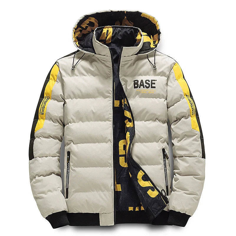 Stylische Herren Winterjacke - warm gefütterte Steppjacke mit Kapuze, gelb, sportlicher Casual-Look