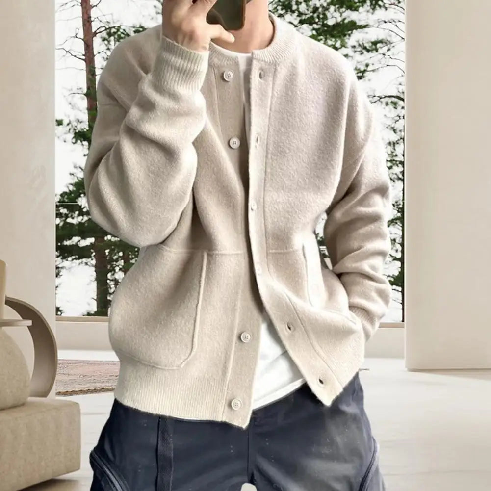 Eleganter Strick-Woll-Cardigan mit Rundhalsausschnitt für Herren