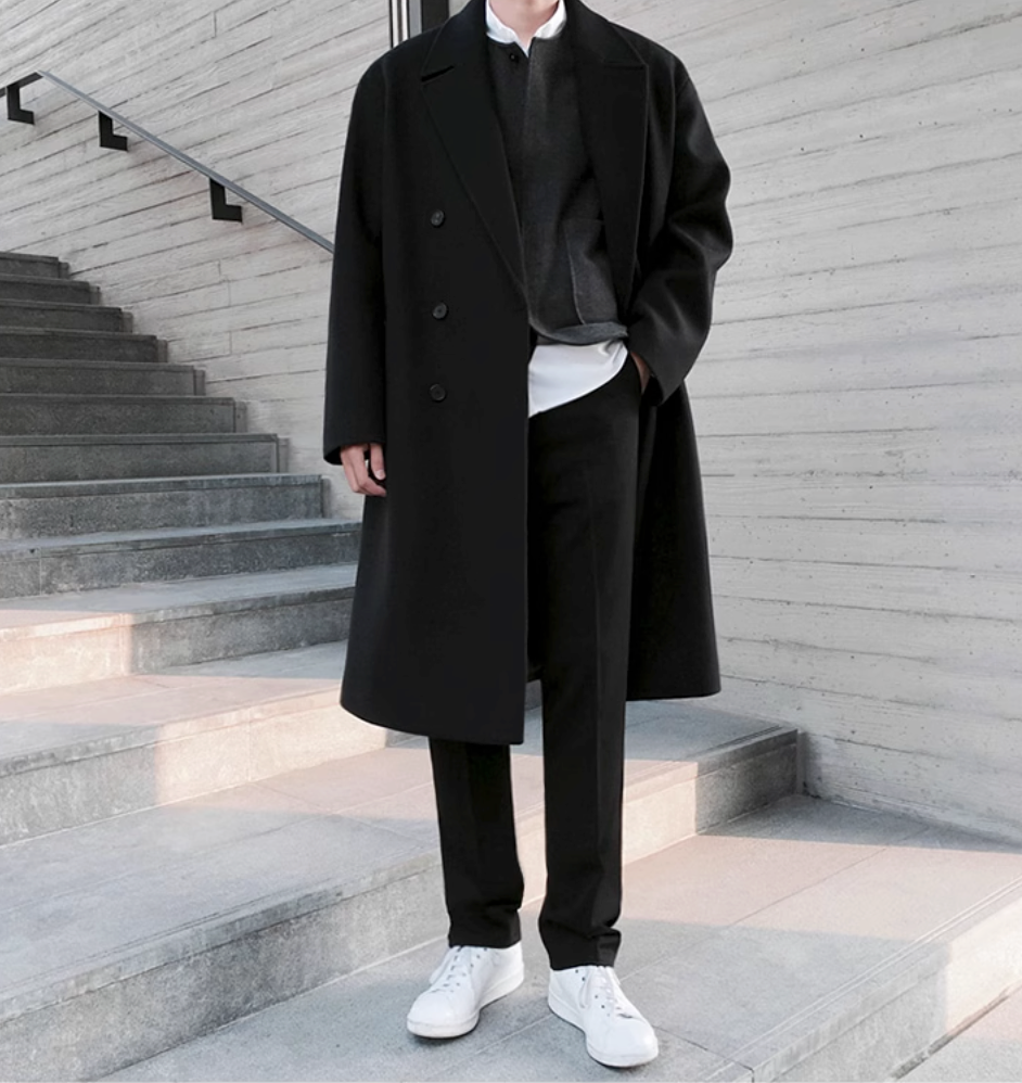 Edler Oversized Herrenmantel mit doppelter Knopfleiste – zeitloser Style für Herbst und Winter