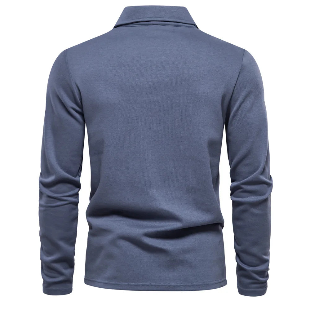 Herren Winter Baumwolle Langarm Polohemd in Einfarbigem Design