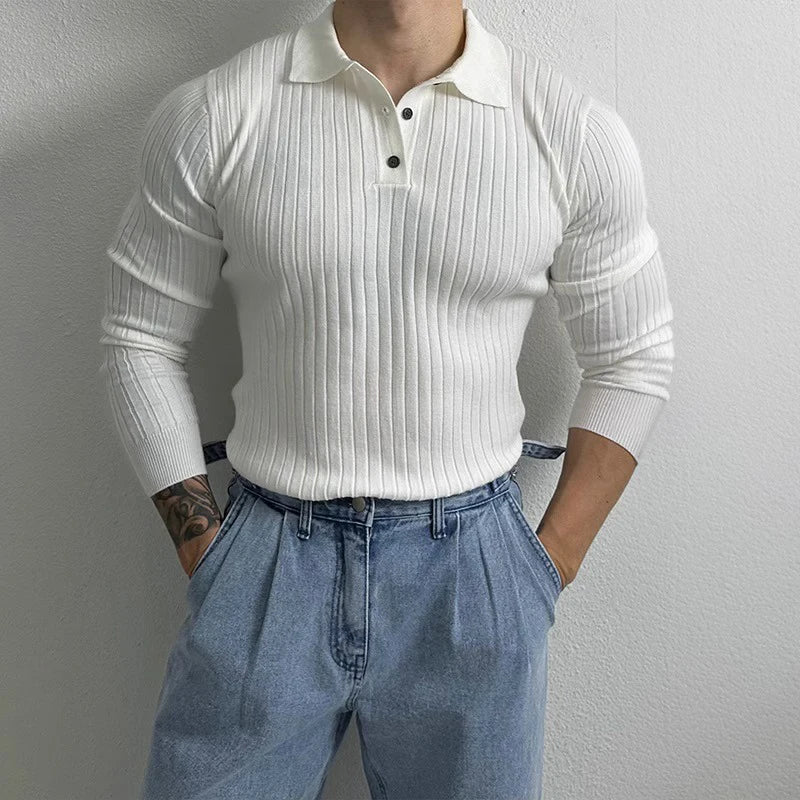 Stylisches Herren Strick Polohemd – Slim Fit, Langarm und Gerippt