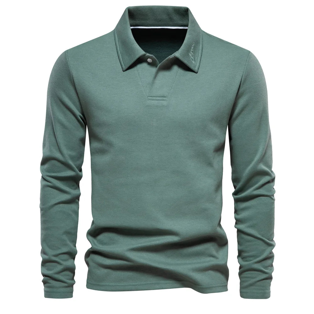 Herren Winter Baumwolle Langarm Polohemd in Einfarbigem Design