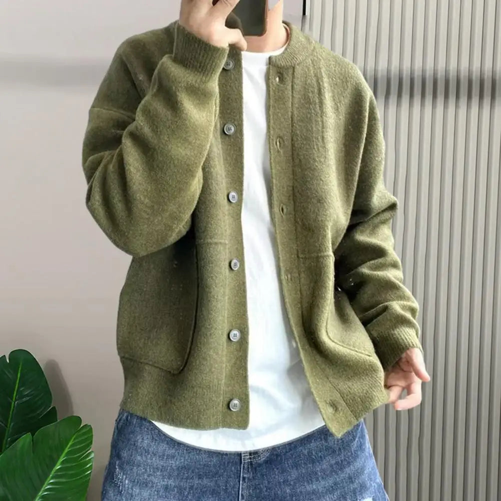 Eleganter Strick-Woll-Cardigan mit Rundhalsausschnitt für Herren