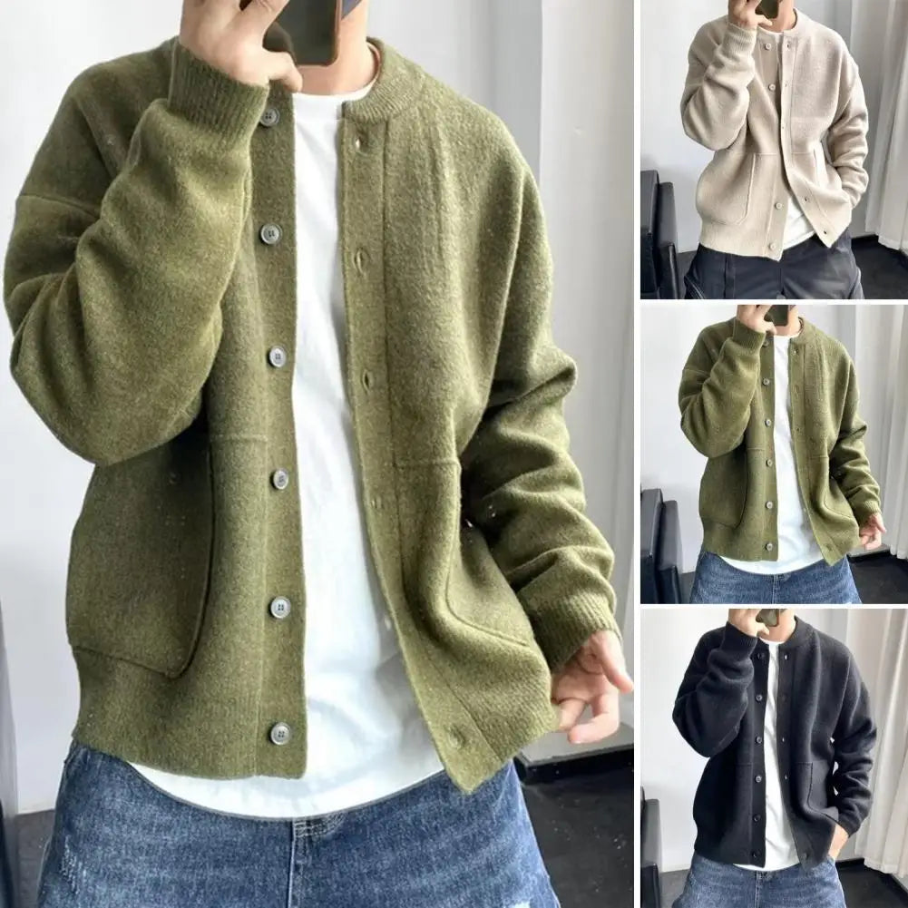 Eleganter Strick-Woll-Cardigan mit Rundhalsausschnitt für Herren