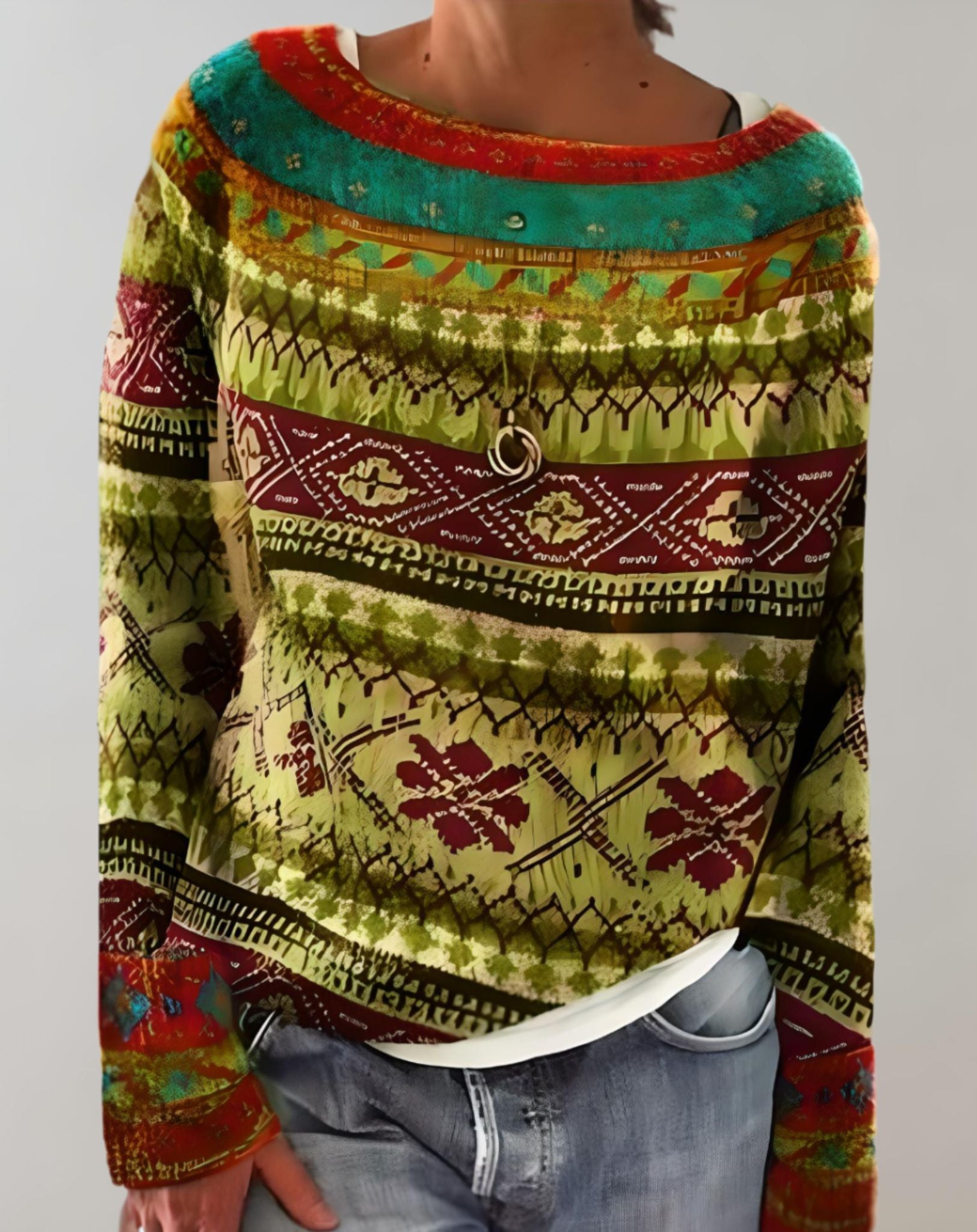 Shaw - Übergroßer Pullover mit zufälligem Musterdruck für Damen Sweater