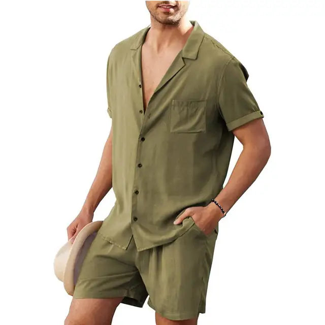 Herren Sommer-Set: Leichtes Hemd mit Shorts, Lässiger Zweiteiler für den Alltag
