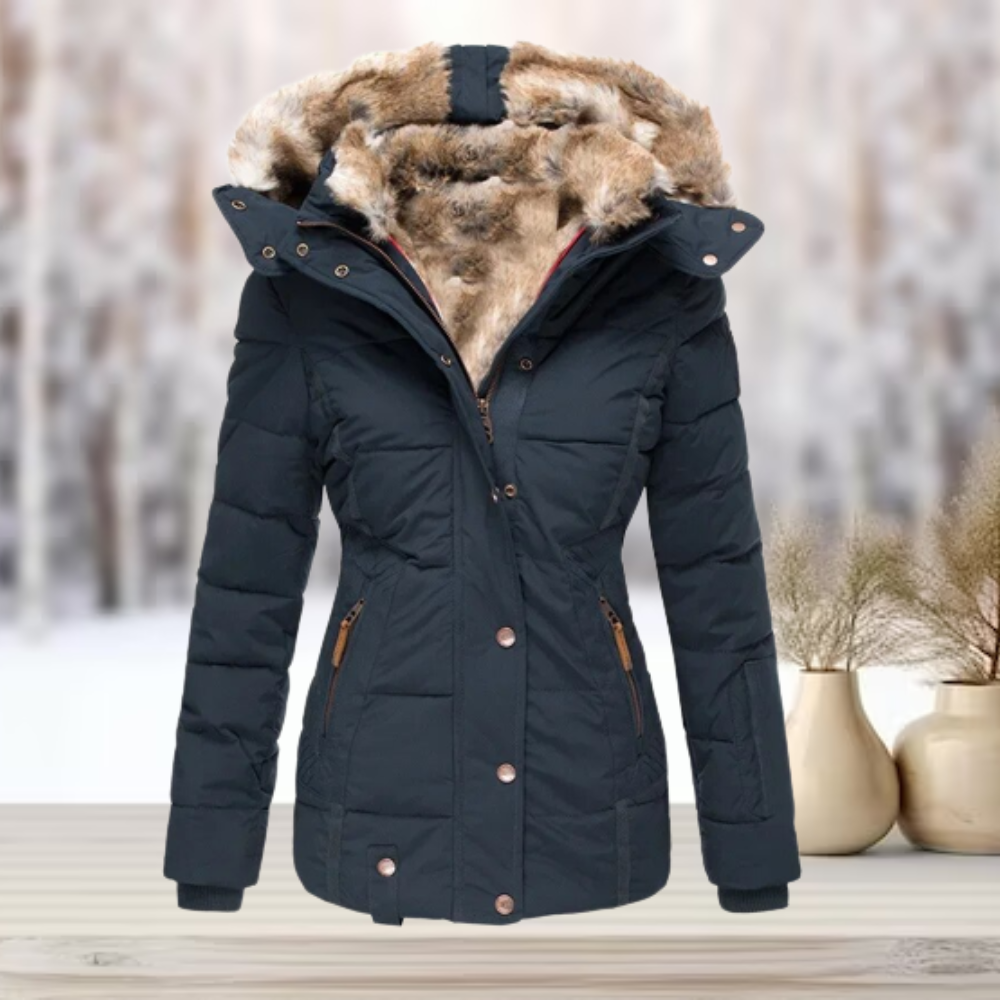 Damen Winterjacke mit Kapuze und abnehmbarem Kunstfellbesatz - Warm und stilvoll für kalte Tage