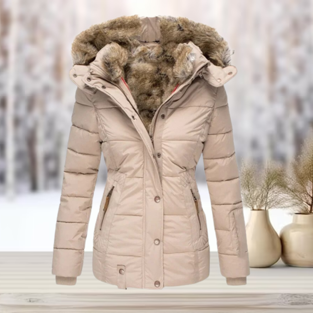 Damen Winterjacke mit Kapuze und abnehmbarem Kunstfellbesatz - Warm und stilvoll für kalte Tage