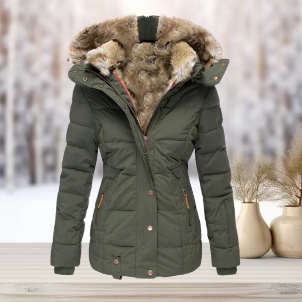 Damen Winterjacke mit Kapuze und abnehmbarem Kunstfellbesatz - Warm und stilvoll für kalte Tage