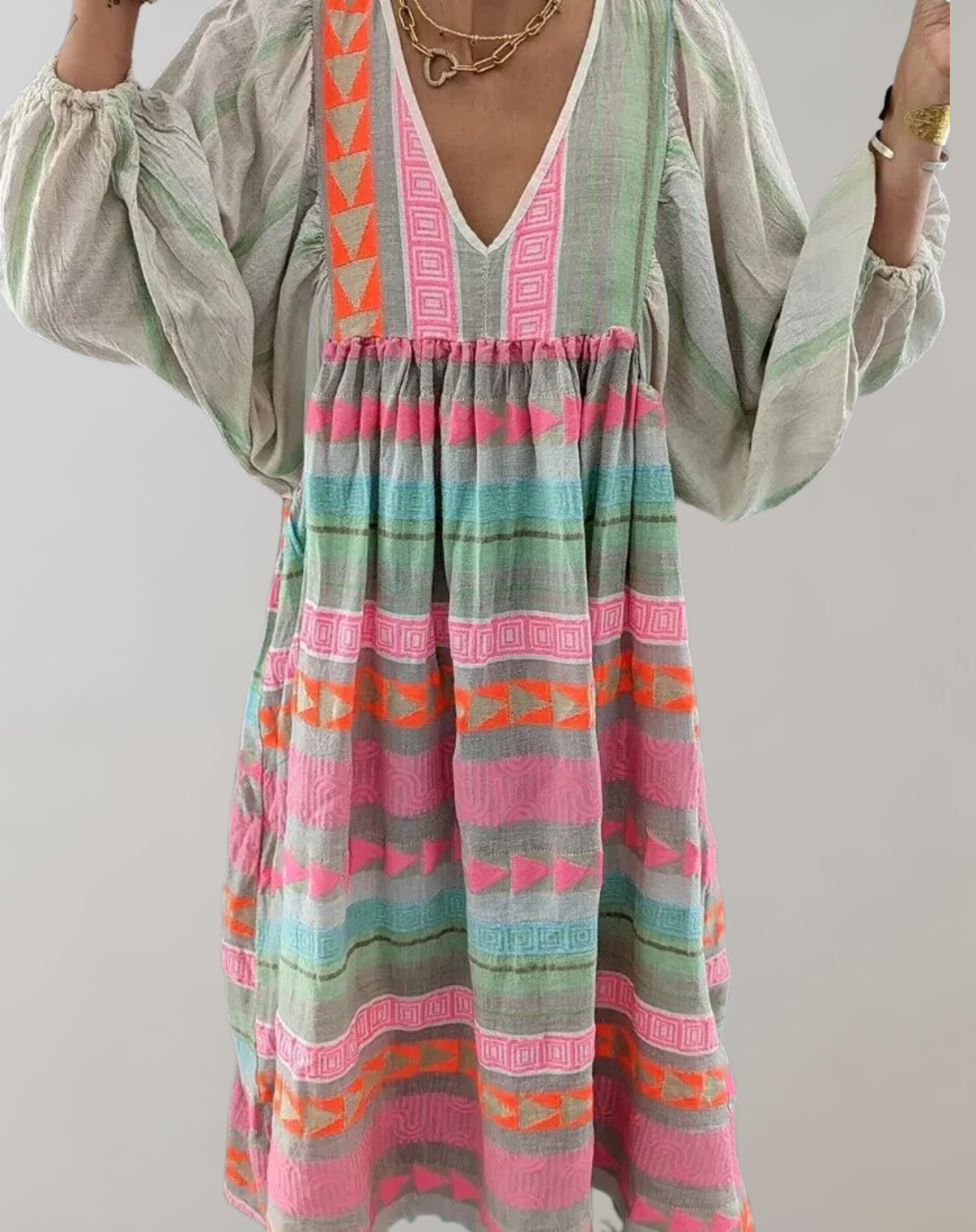 Rebecca - Geometrisches kleid mit V-Ausschnitt