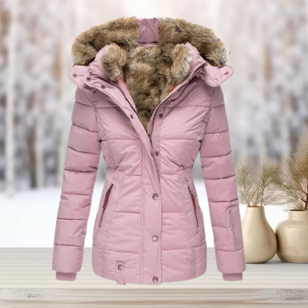 Damen Winterjacke mit Kapuze und abnehmbarem Kunstfellbesatz - Warm und stilvoll für kalte Tage