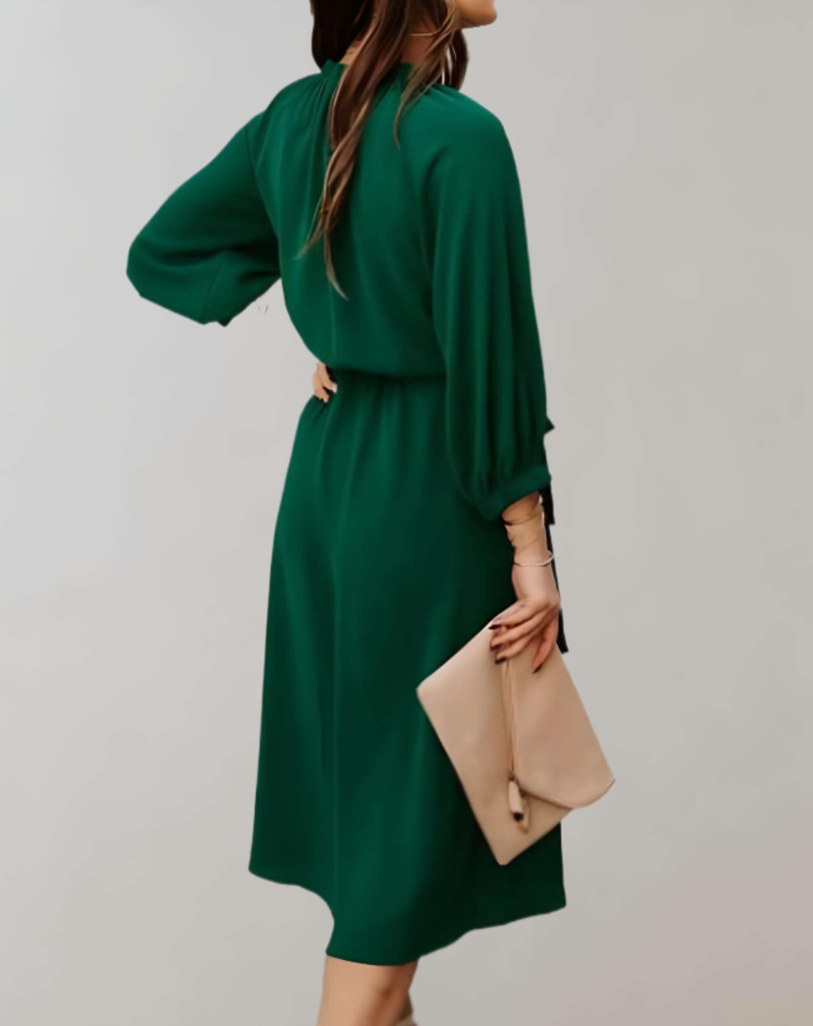 Vanesa -  Kleid mit Rundhalsausschnitt langen Puffärmeln und Schleifenband Kleid