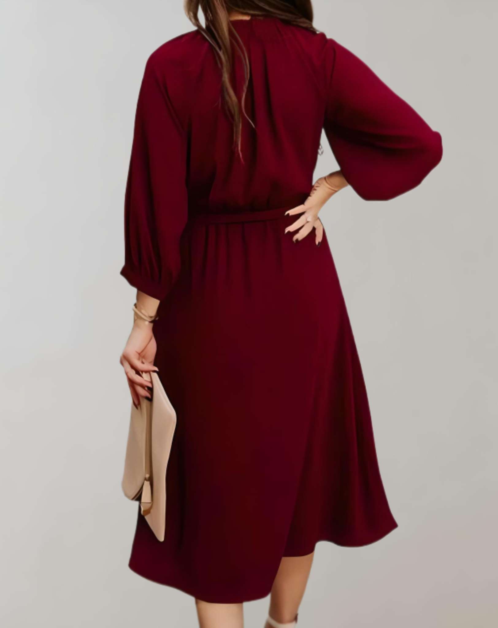Vanesa -  Kleid mit Rundhalsausschnitt langen Puffärmeln und Schleifenband Kleid