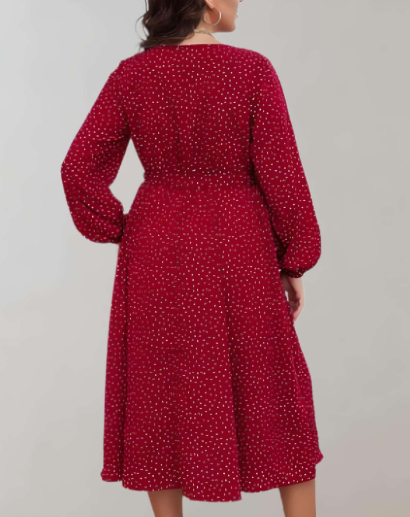 Vivian -  Rotes mittellanges Kleid mit tiefem V Ausschnitt und seitlichem Bindeband Kleid