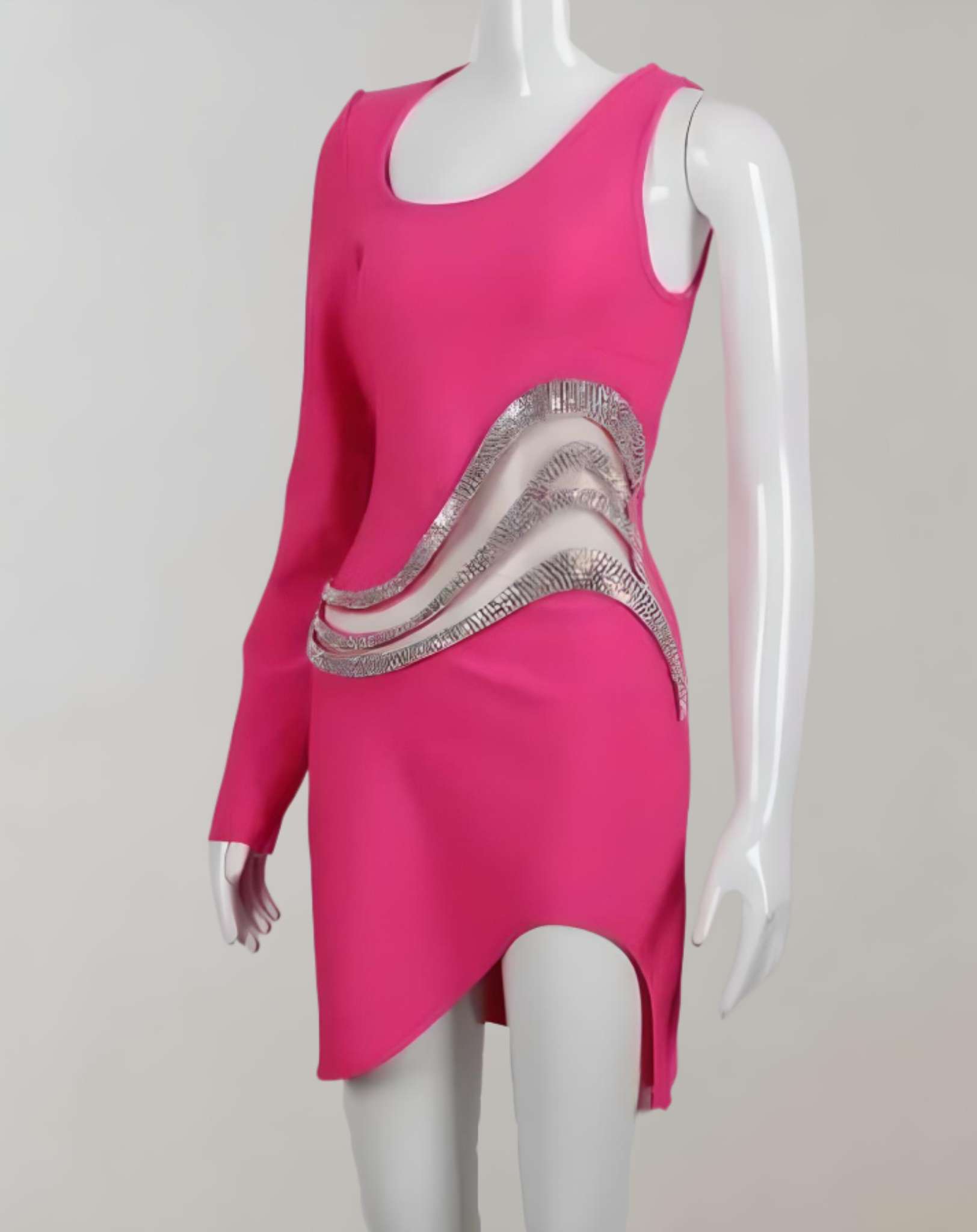 Yorie - One Shoulder Minikleid mit einem langen Ärmel und Musterdruck in der Mitte Kleid