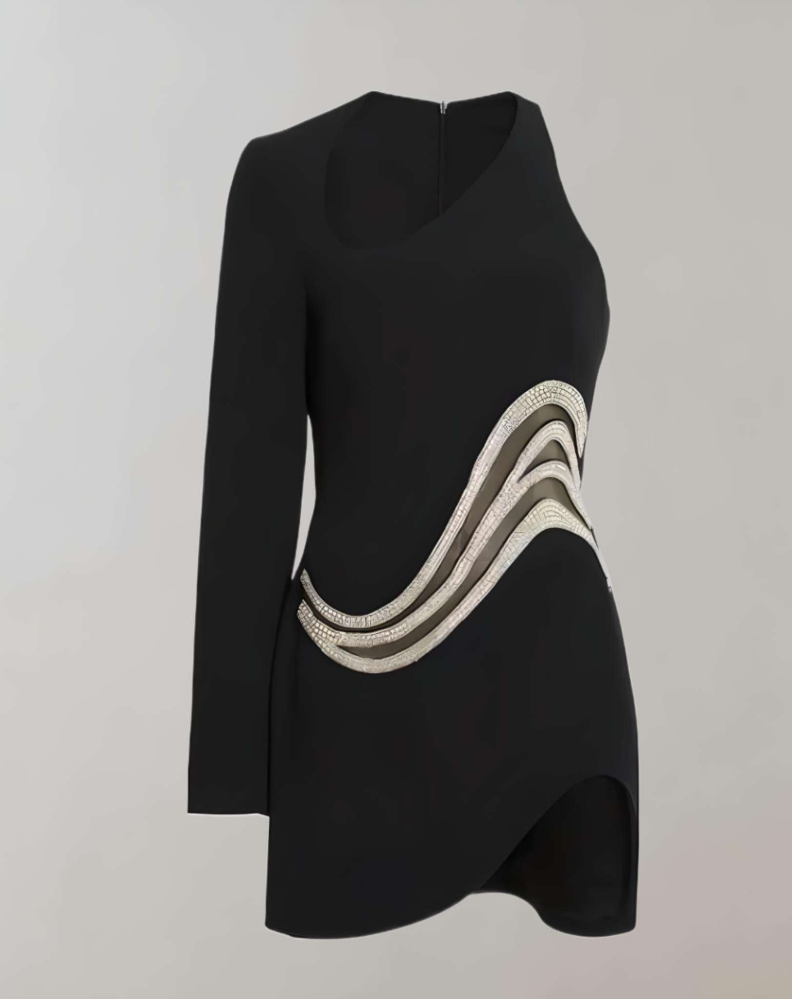 Yorie - One Shoulder Minikleid mit einem langen Ärmel und Musterdruck in der Mitte Kleid