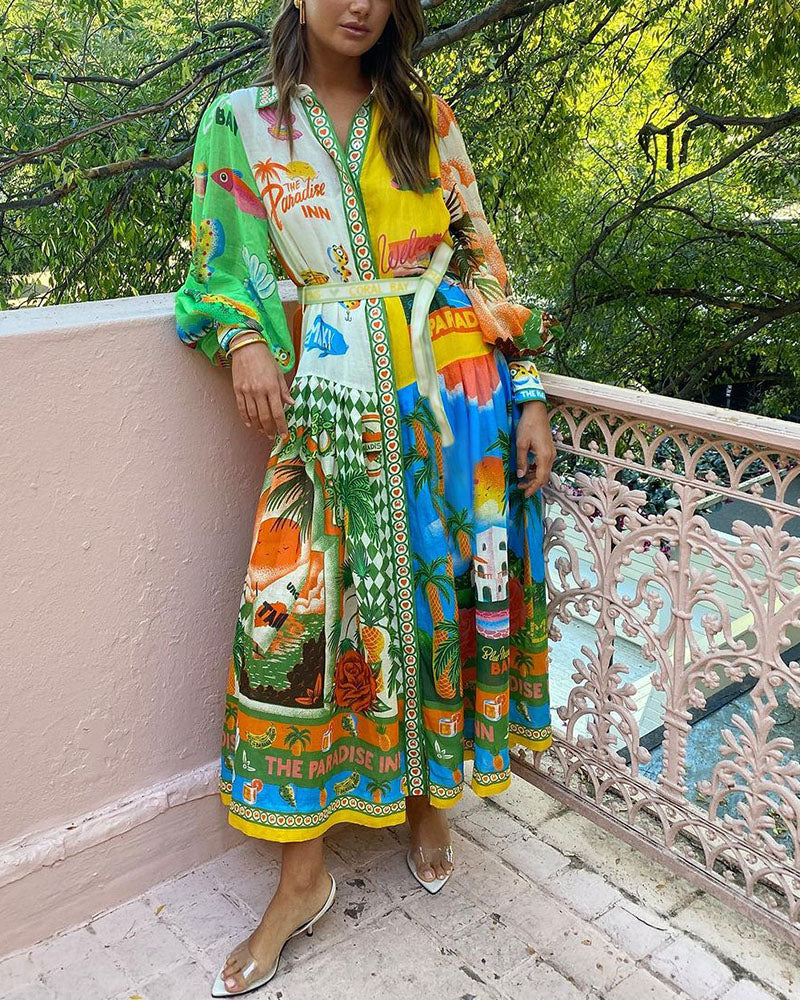 Allison - Sommerkleid mit langen Ärmeln und Urlaubsdruck