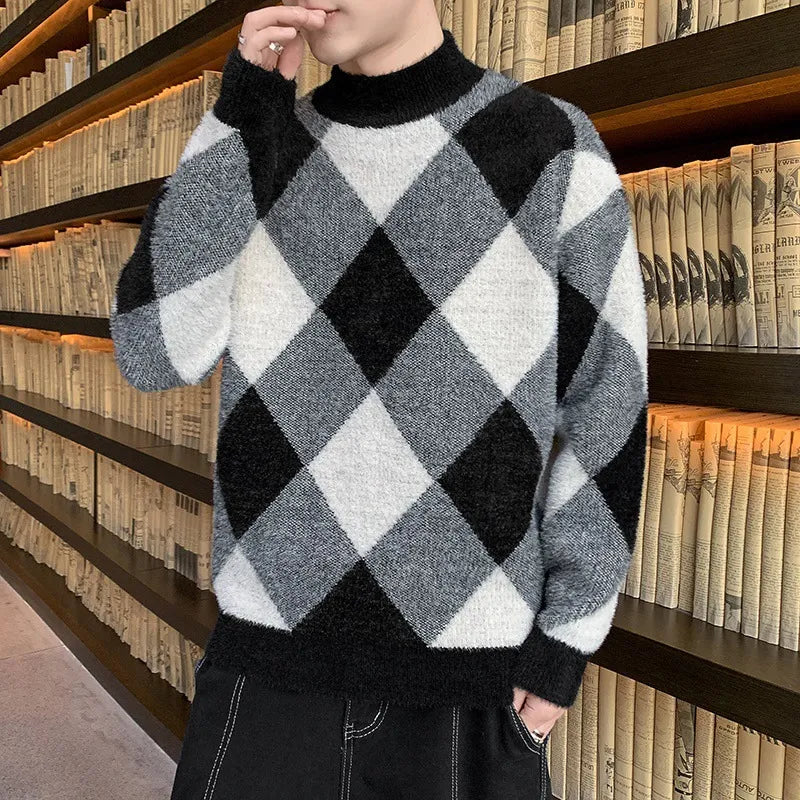 Stylische Herren Strickpullover mit Gestreiftem Diamantmuster für den Winter
