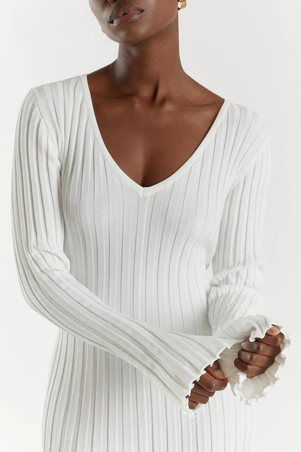 Aerelle | Strick-Midi-Kleid mit V-Ausschnitt