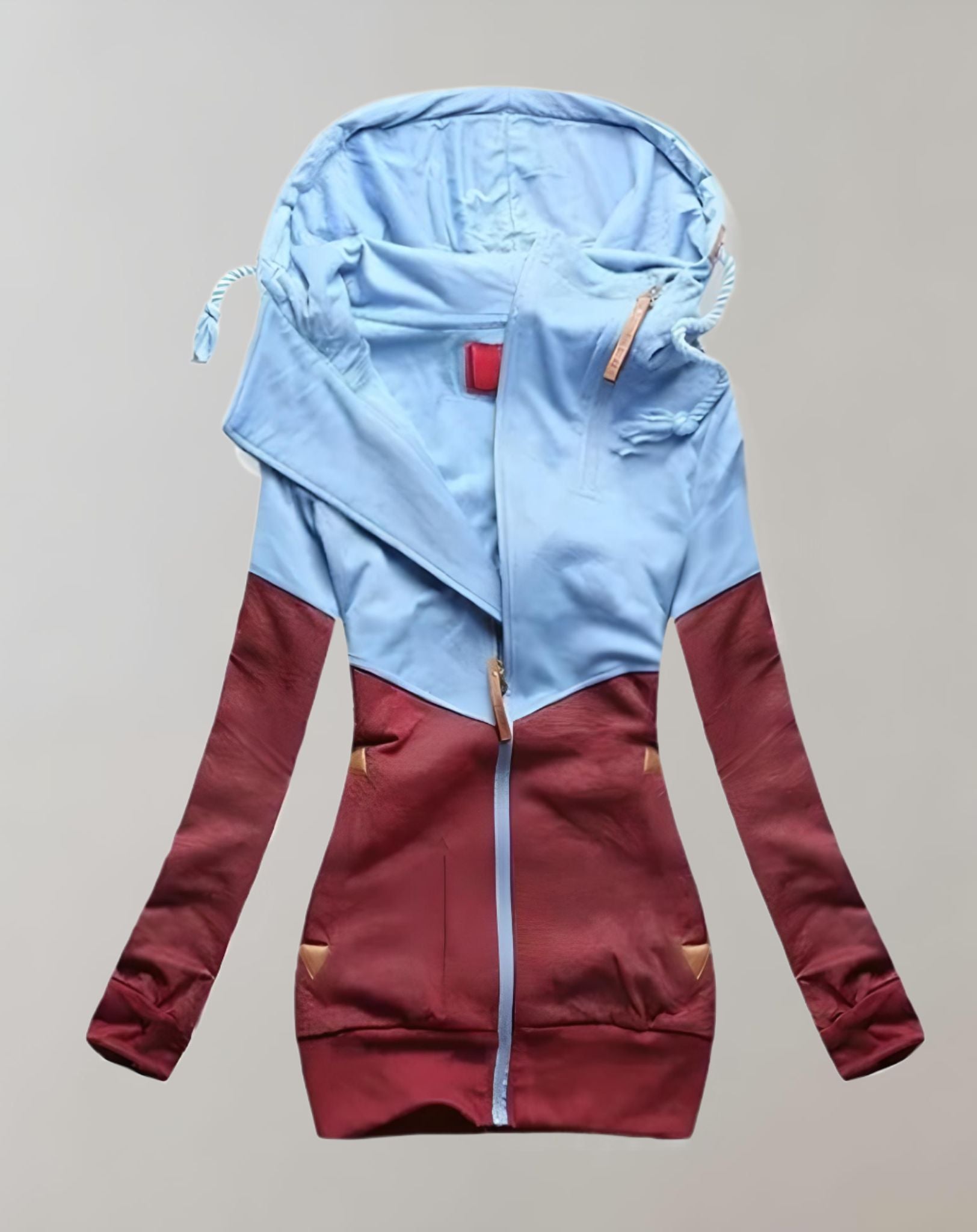 Alice - Zweifarbiger und taillierter Kapuzenpullover mit Reißverschluss und Seitentaschen Kapuzenpullover