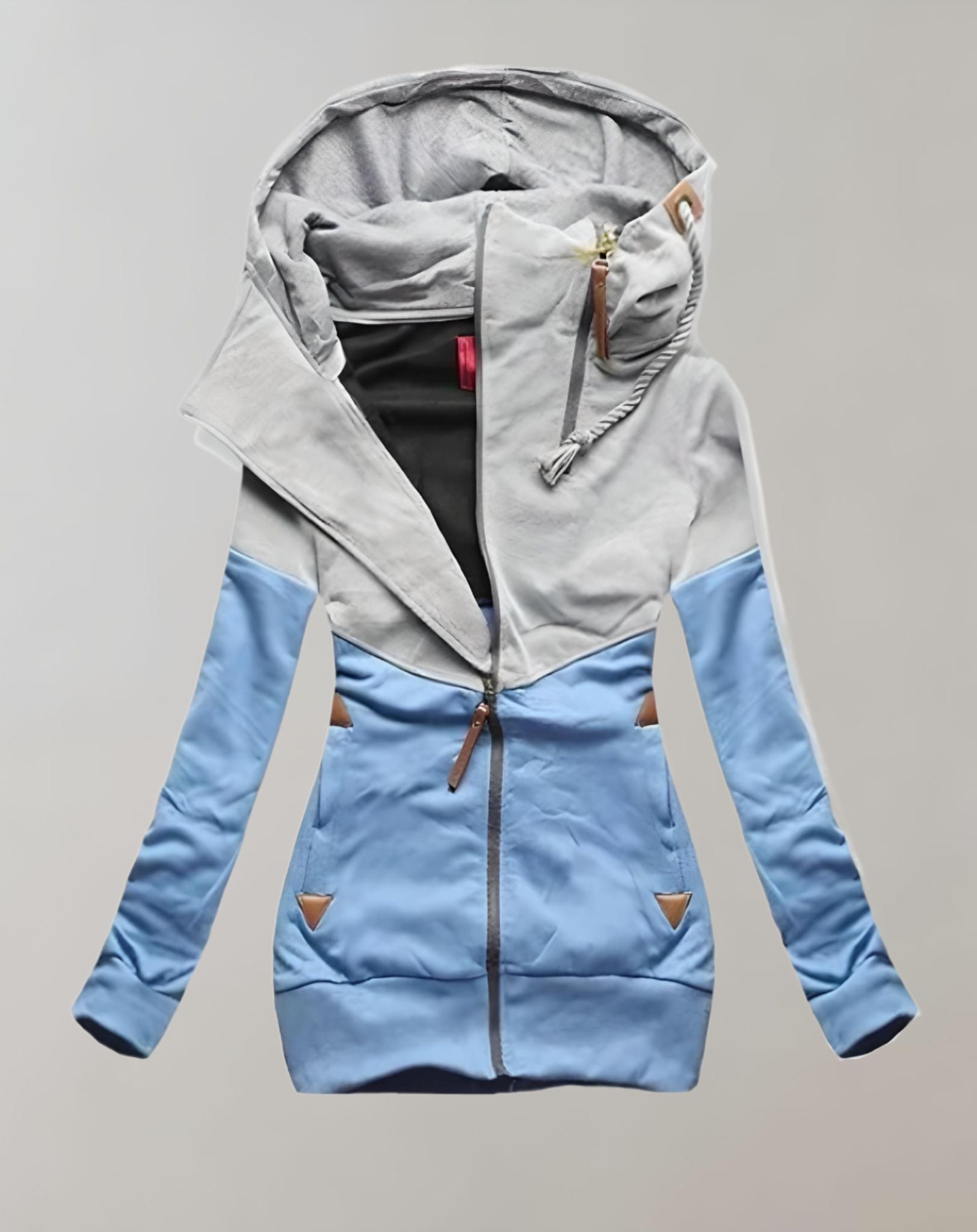 Alice - Zweifarbiger und taillierter Kapuzenpullover mit Reißverschluss und Seitentaschen Kapuzenpullover