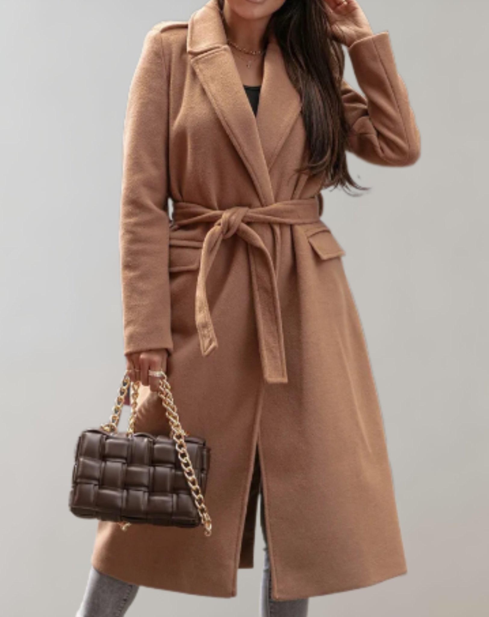 Anastasia - Lange Manteljacke mit Gürtel zum Binden und tiefen Taschen Jacke