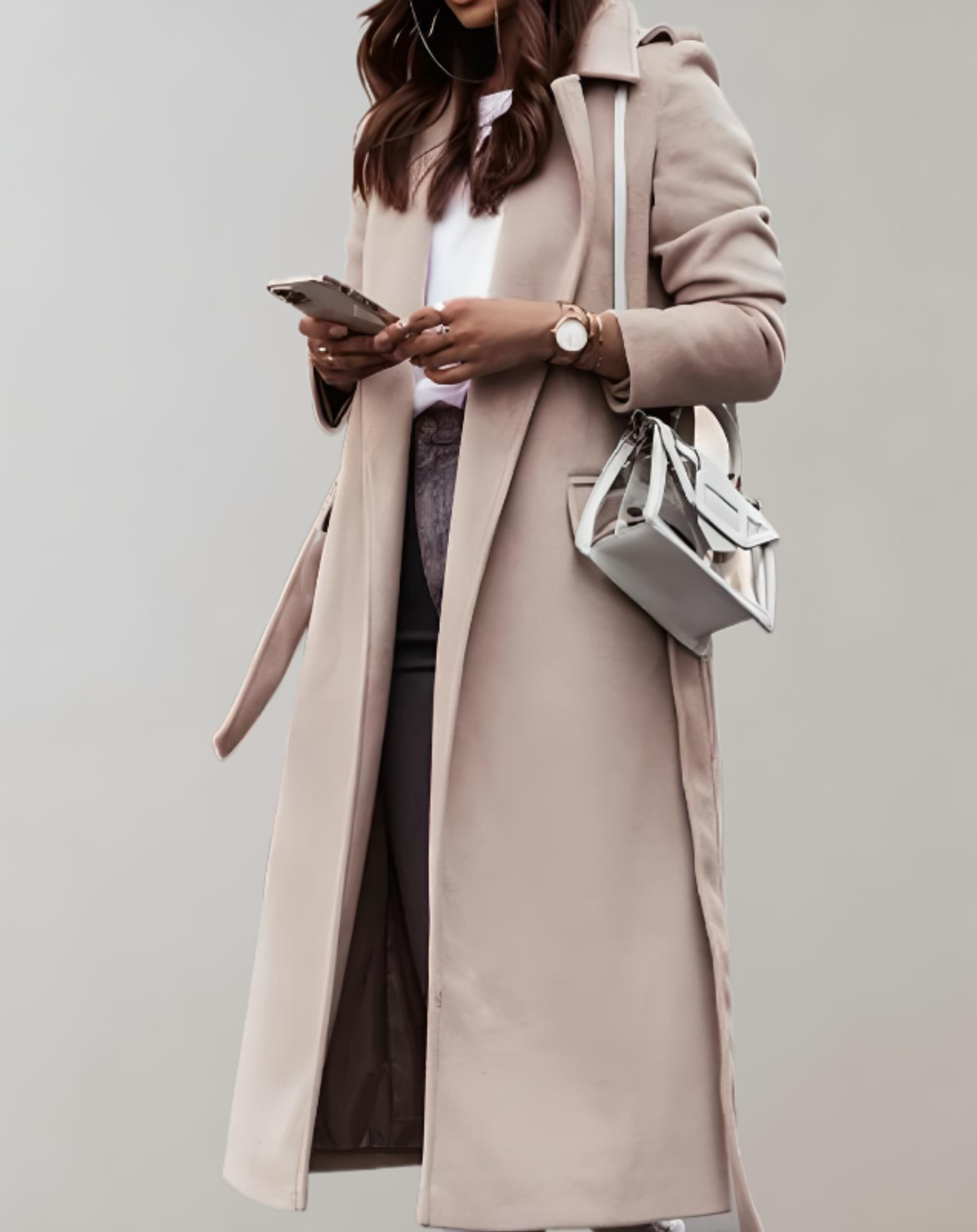 Anastasia - Lange Manteljacke mit Gürtel zum Binden und tiefen Taschen Jacke