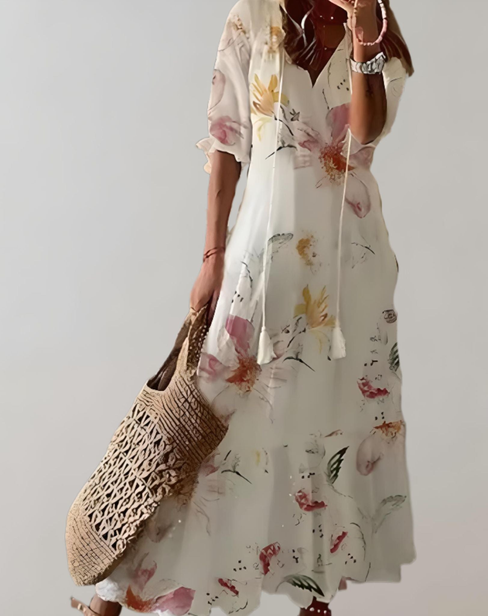 Aubrey - Langes Kleid mit Blumenmuster und weichem fließendem Stoff Kleid