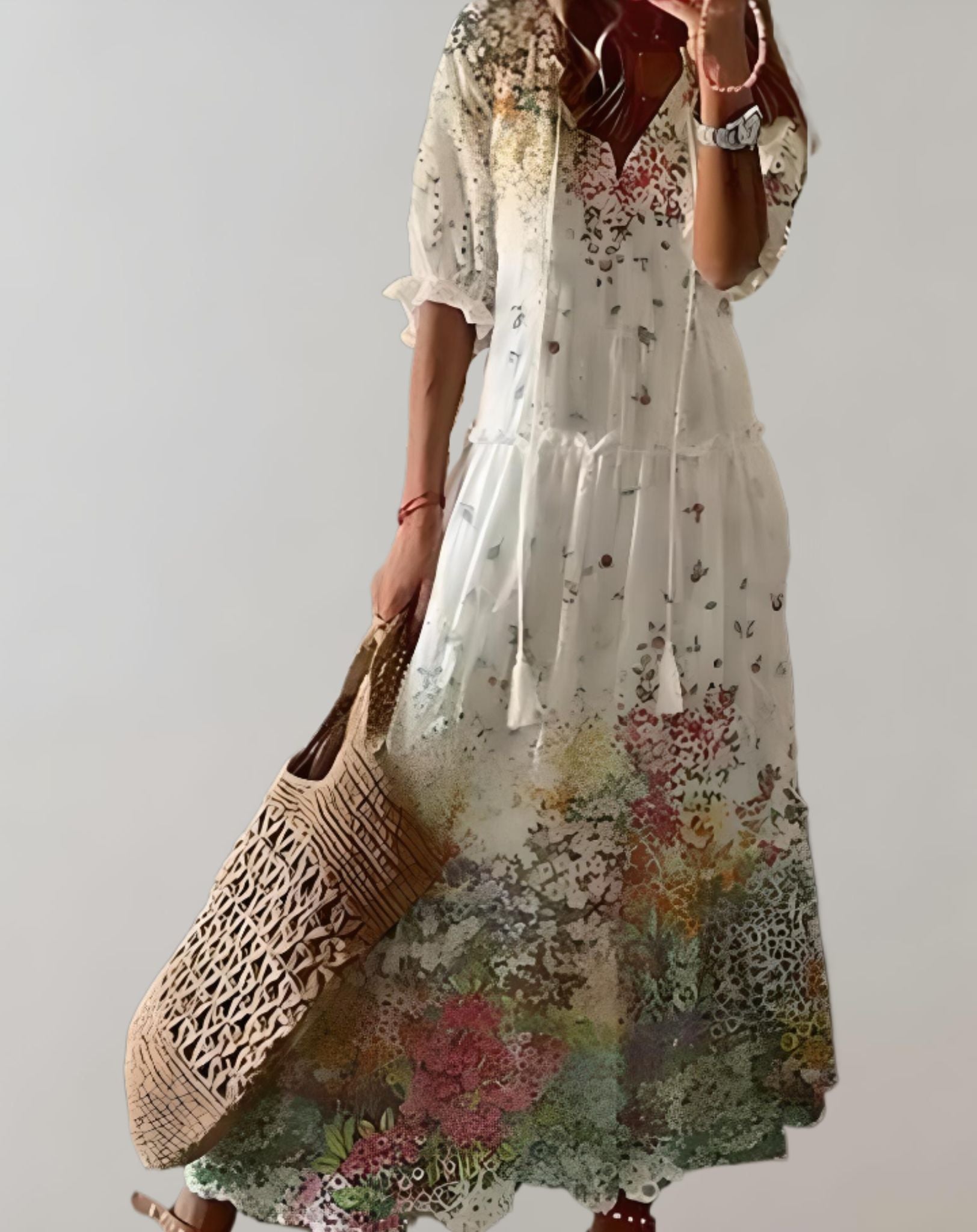 Aubrey - Langes Kleid mit Blumenmuster und weichem fließendem Stoff Kleid