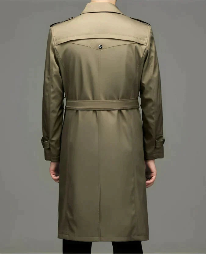 Edler Trenchcoat für Herren – stylische Longjacke in Dunkelblau mit kariertem Innenfutter