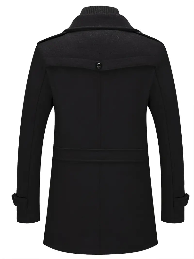 Herren Wintermantel mit Stehkragen – stylische schwarze Jacke mit Reißverschluss und Knöpfen