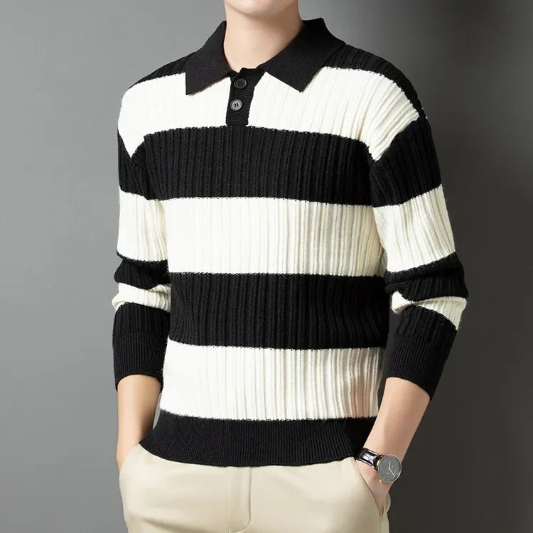 Goran | Klassische gestreifte Slim-Fit Poloshirt aus warmem Strick