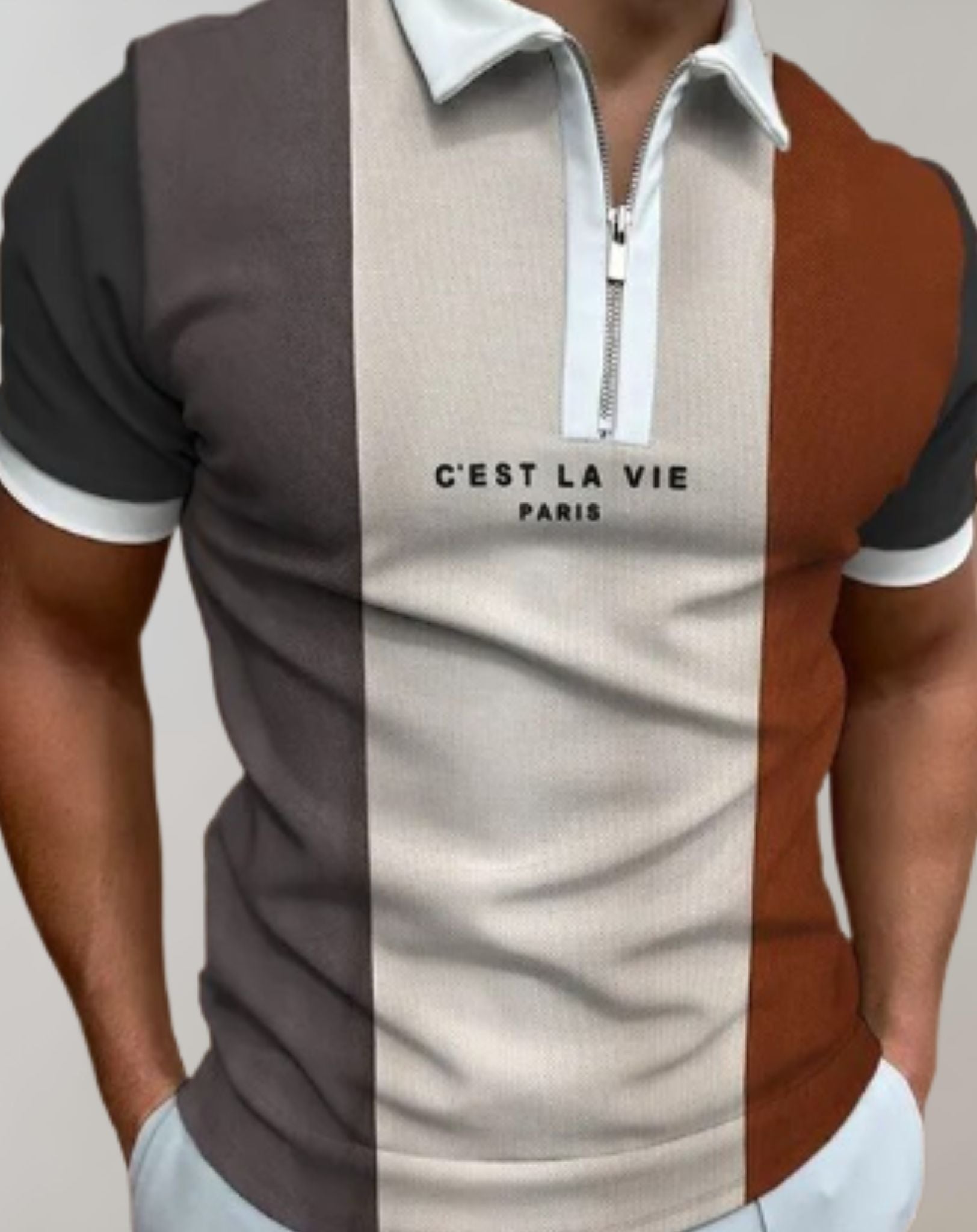 Clarence - Slim Fit Hemd für Herren mit Reißverschluss und zufälligem Druckdesign Hemd