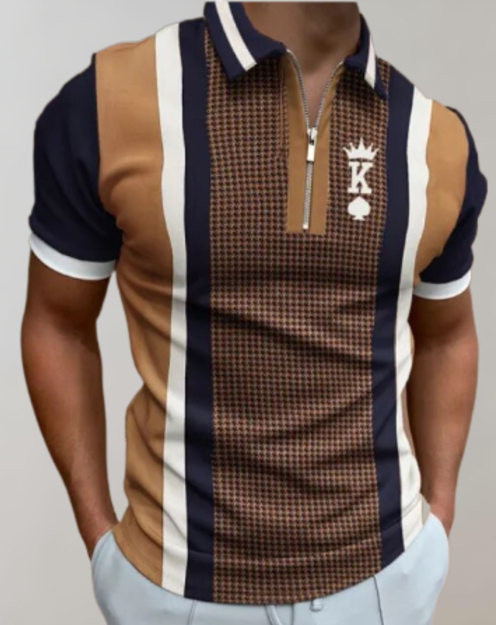 Clarence - Slim Fit Hemd für Herren mit Reißverschluss und zufälligem Druckdesign Hemd