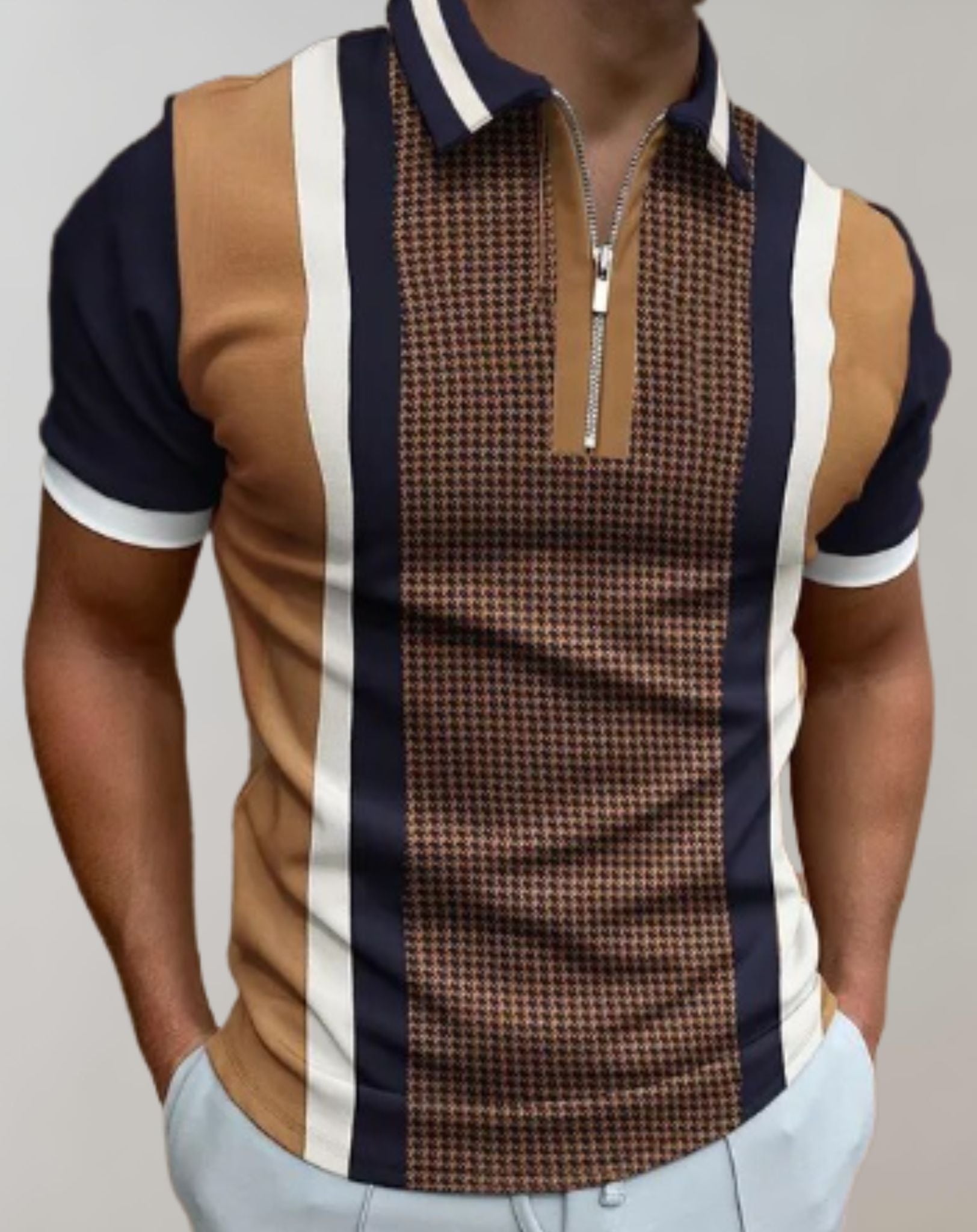 Clarence - Slim Fit Hemd für Herren mit Reißverschluss und zufälligem Druckdesign Hemd
