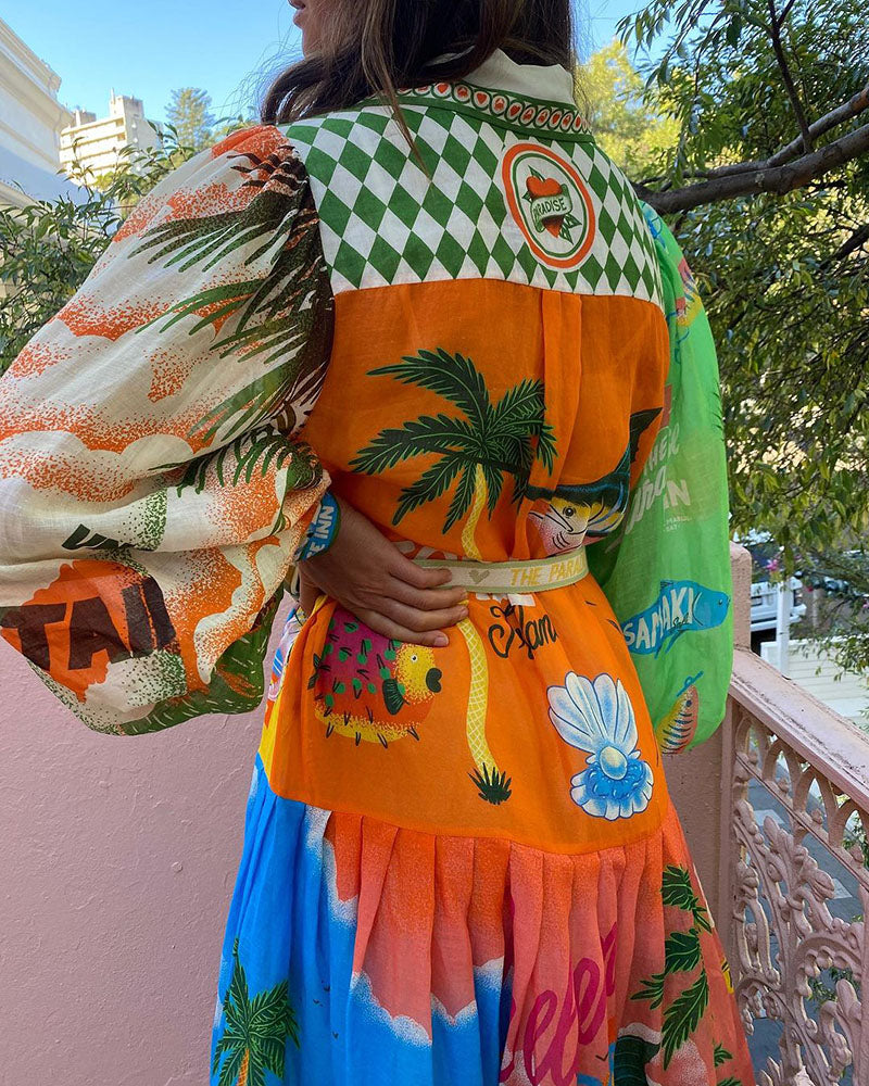 Allison - Sommerkleid mit langen Ärmeln und Urlaubsdruck