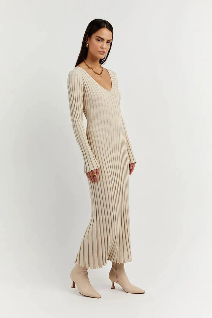 Aerelle | Strick-Midi-Kleid mit V-Ausschnitt