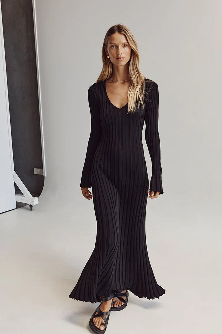 Aerelle | Strick-Midi-Kleid mit V-Ausschnitt