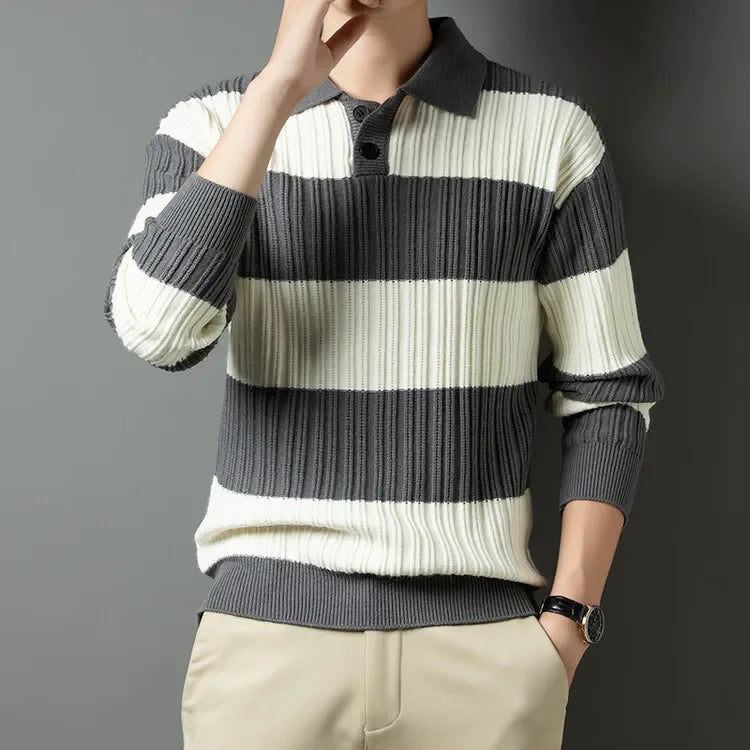 Goran | Klassische gestreifte Slim-Fit Poloshirt aus warmem Strick