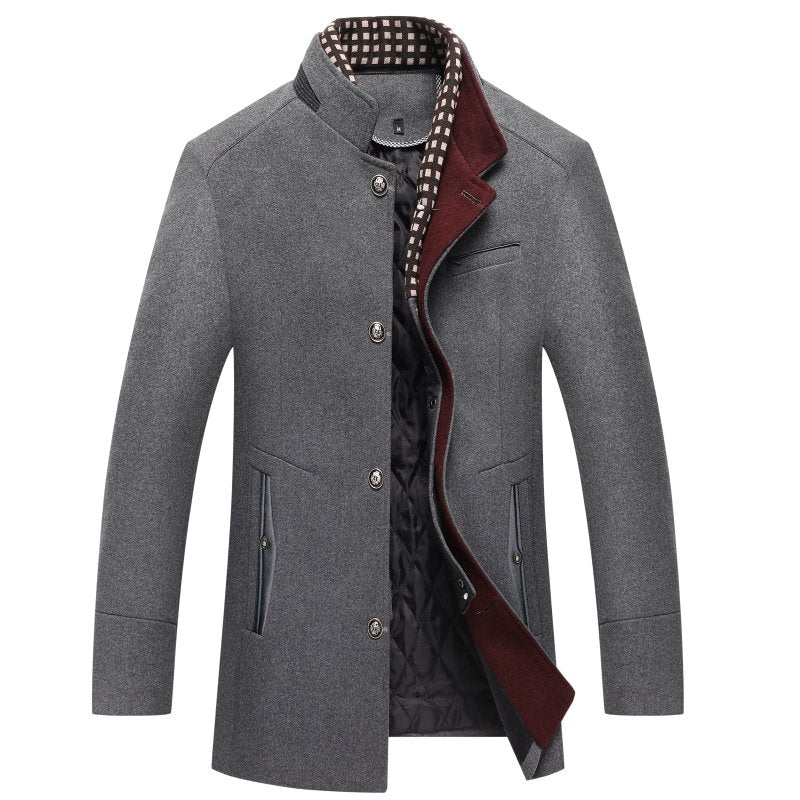 Eleganter Herrenmantel mit Stehkragen und gestepptem Innenfutter