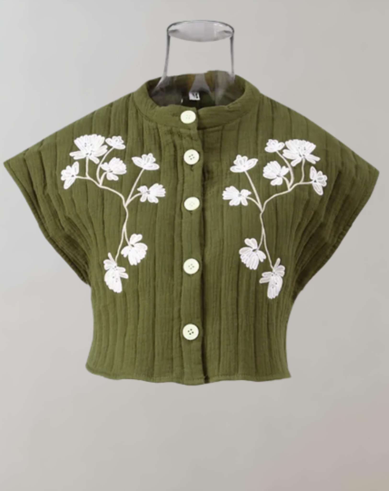 Jazz  - Kurzes grünes ärmelloses Strickhemd mit weißem Blumenmuster Hemd