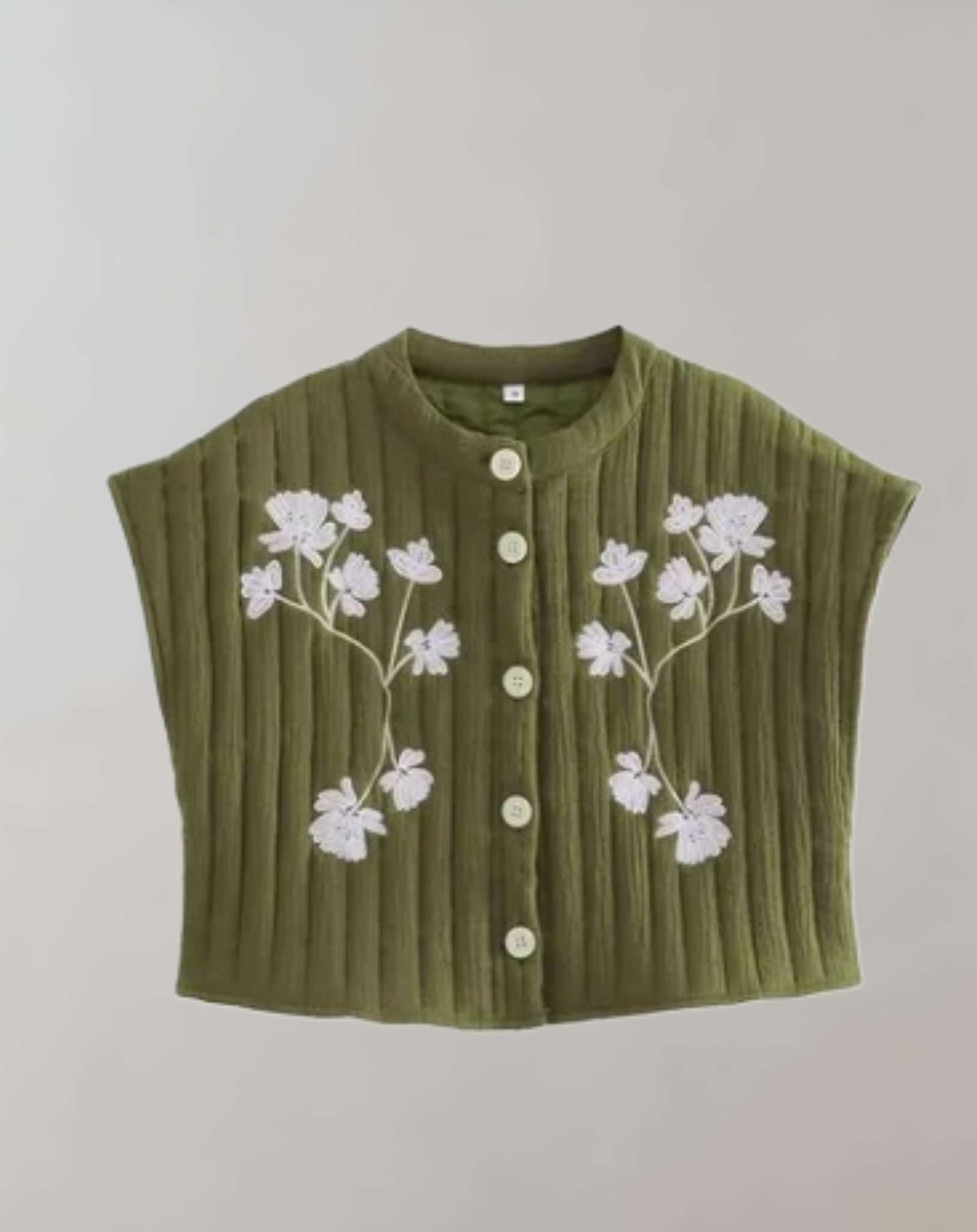 Jazz  - Kurzes grünes ärmelloses Strickhemd mit weißem Blumenmuster Hemd