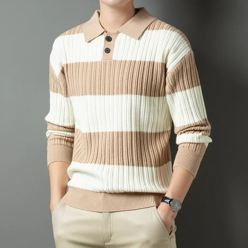 Goran | Klassische gestreifte Slim-Fit Poloshirt aus warmem Strick