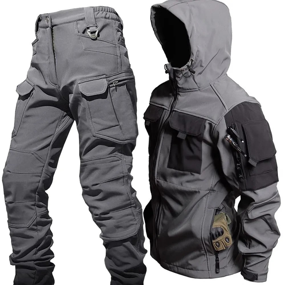 Herren Outdoor Tactical Set – wasserabweisende Jacke und Cargohose mit Multifunktionstaschen