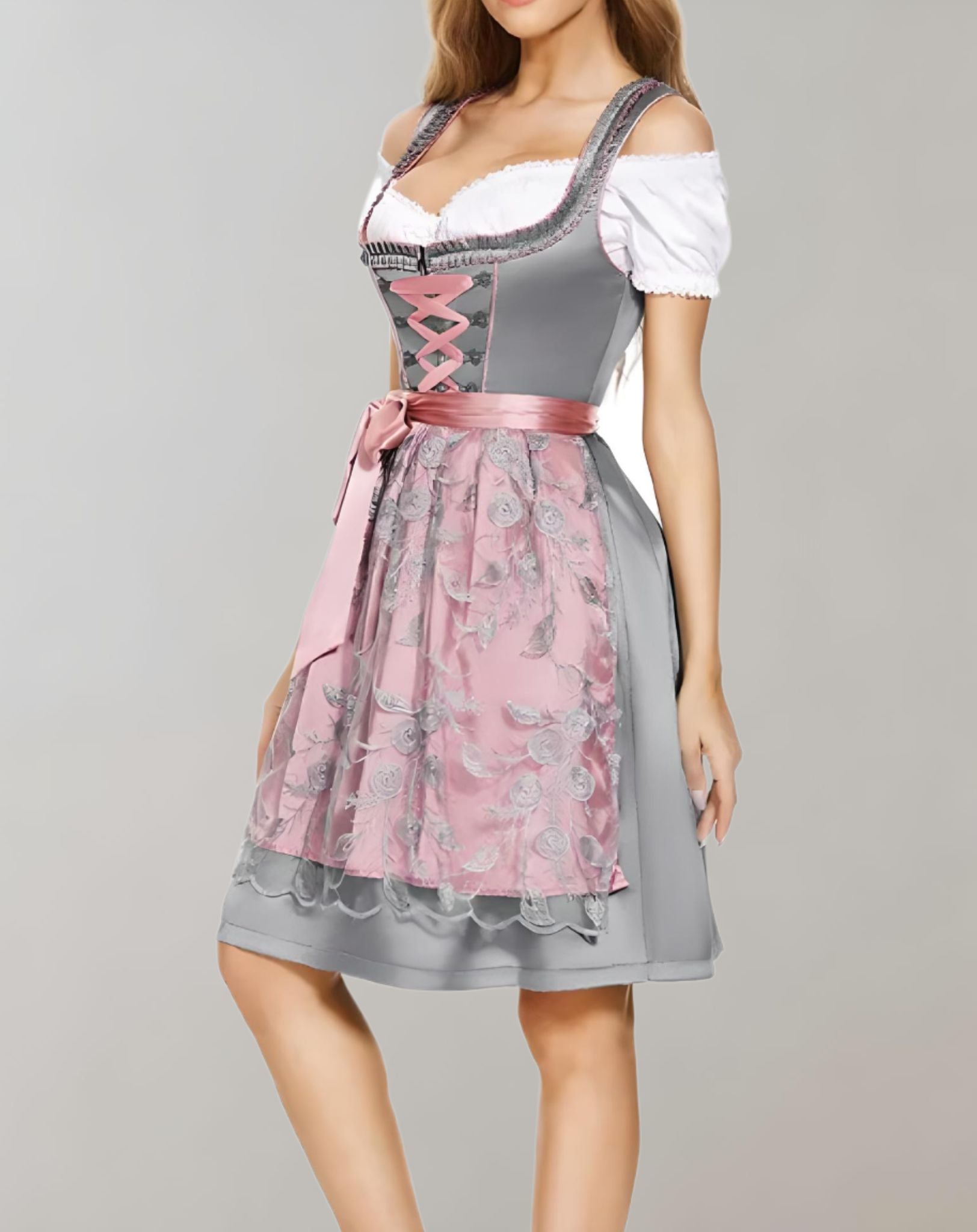 Mara - Rosa graues Mini Korsettkleid mit Schleife Kleid