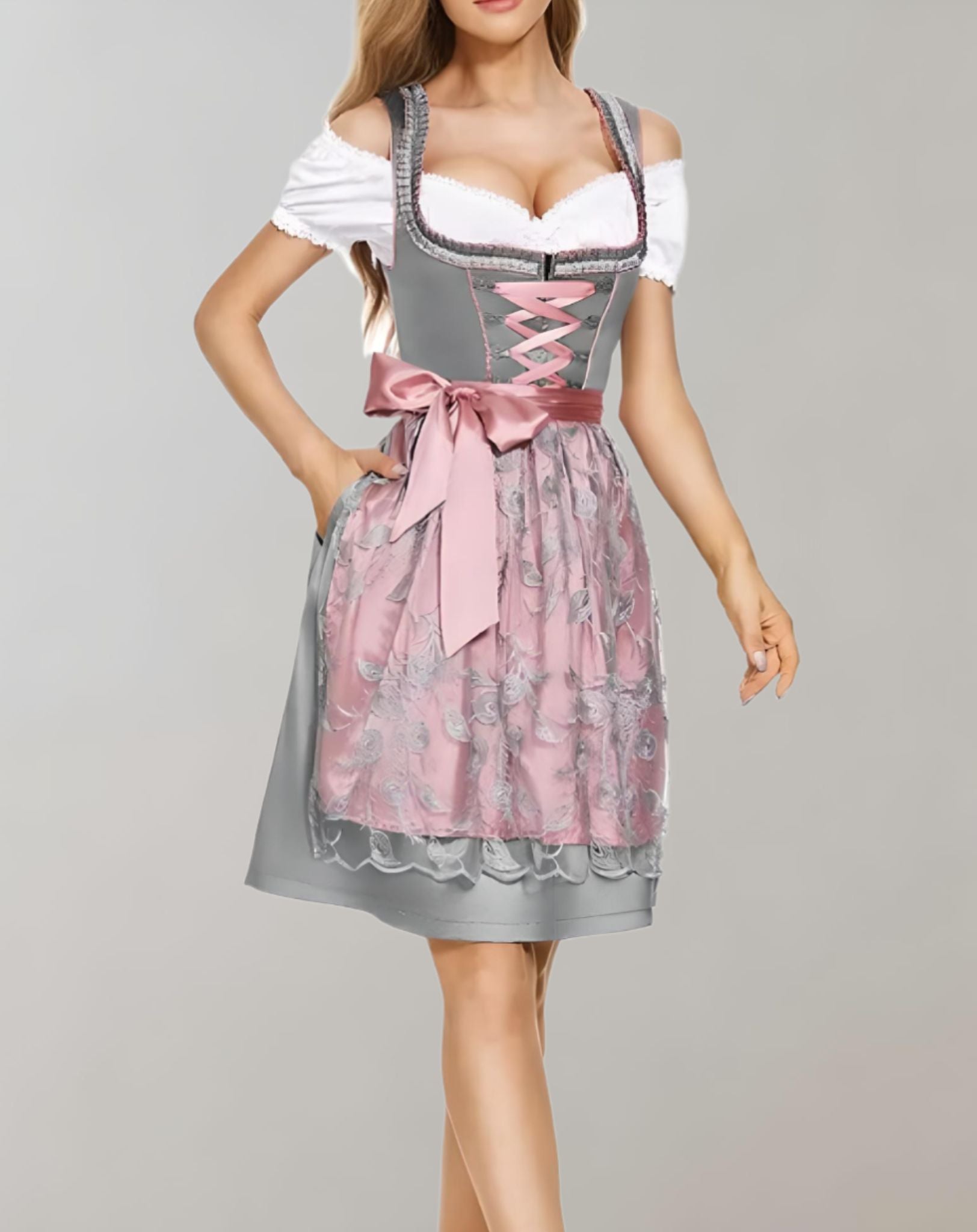 Mara - Rosa graues Mini Korsettkleid mit Schleife Kleid