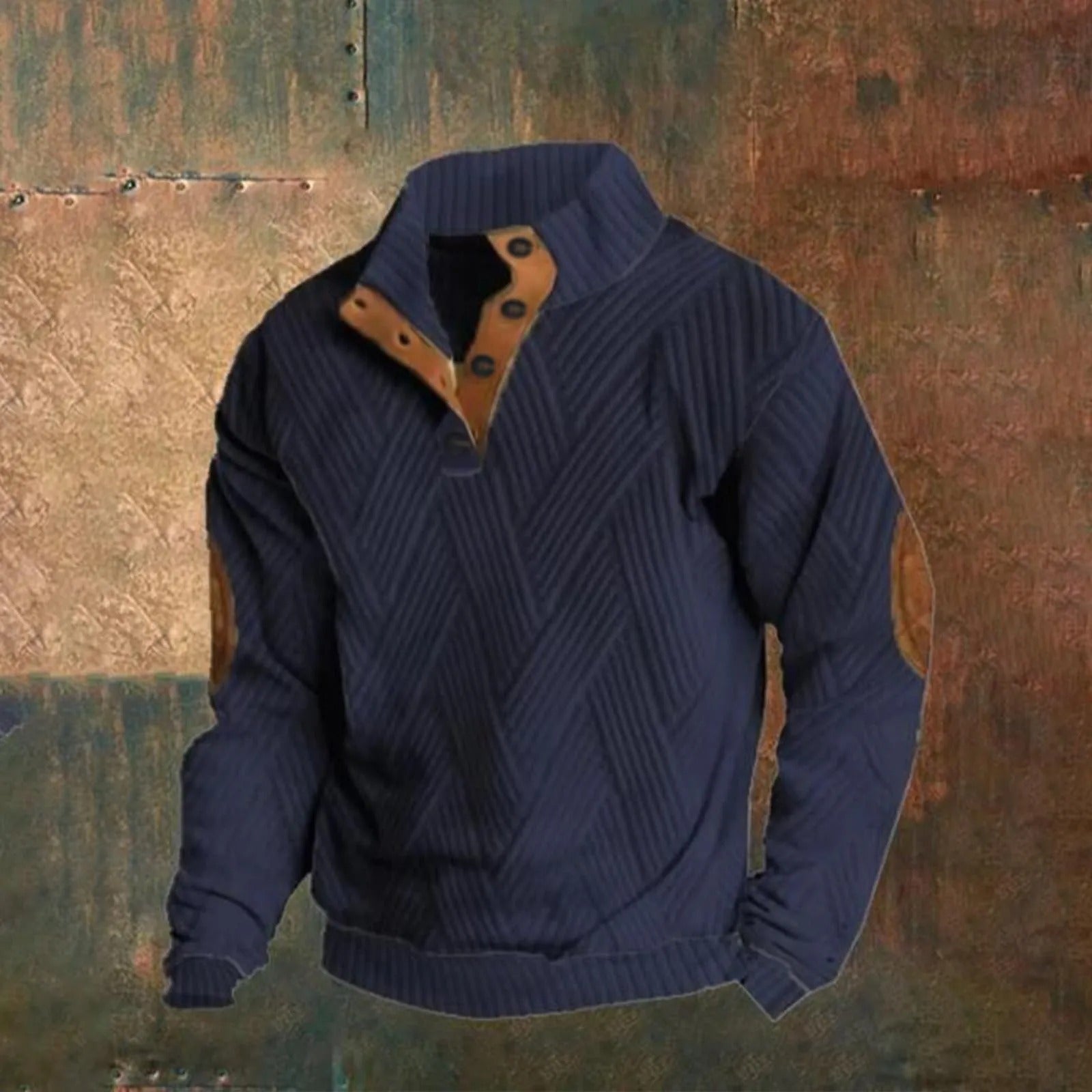 Lässiges Herren-Sweatshirt mit Karomuster und Knöpfen für stilbewusste Männer